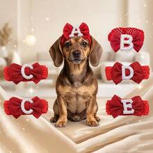 1pc Pet Red Letter Butterfly Bow Hairband Small And Medium Sized Dog Diamond Set Letter Collar Holiday Photo Dress Up Headwear Accessories - Multicolor - View 4