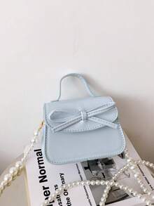 1 buah Tas Tangan Anak Perempuan Motif Pita Warna Polos Bahan PU dengan Penutup Magnet dan Tali Rantai Mutiara, Cocok untuk Penggunaan Sehari-hari di Semua Musim - A - View 14