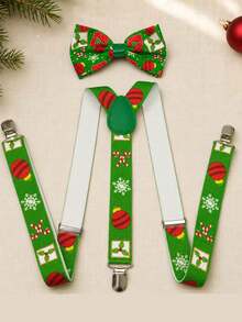 1 Set Men's Christmas Ball Suspenders & Bow Tie Set, Suitable For Christmas Holiday Use - Multicolor - View 5