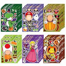 SUPER MARIO BROS. 1set/6pcs Cartoon Character DIY Puzzle Stickers, Princess Fun Disguise Play, Suitable For Hand Accounts, Notebook Decoration. Party Fun Gift With High Playability. Halloween, Christmas, Thanksgiving And Other Festivals (Stochastic Style) - Multicolor - View 3