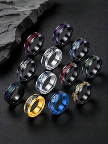 12-Piece Set Hip Hop Celtic Dragon Beveled Stainless Steel Ring Set, Unisex Dragon Rings, For Daily, Party & Business Wear, Christmas Gift - Multicolor - View 7