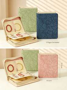 1pc/3pcs Elegant Embossed Floral PU Leather Jewelry Organizer Book, Book-Shaped Rectangular Design, Multi-Layer Detachable Zipper Pockets, Classified Storage, Portable Jewelry Storage Folder, Suitable For Travel, Bedroom Vanity And Daily Use - Multicolor - View 8