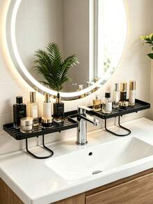 1pc Bathroom Faucet Storage Rack, No‑Drill Wall‑Mounted Squishy‑Textured Organizer, Multi‑Color Simple Solid Pattern Plastic Material, All‑Season Minimalist Style For Adults, Vanity Sink Washroom Countertop Bathroom Household Occasion Christmas - Multicolor - View 2