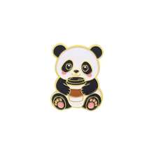 Cute Panda Enamel Pins, Cartoon Panda Holding Coffee Bamboo Flower Wreath Brooch Pins, Kawaii Animal Lapel Badge For Backpack Clothing Decor Gift - Multicolor - View 13