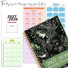 1pc A5 2027‑2030 4‑Year Monthly Planner, Spiral Bound Witchy Nature Journal Notebook, Dark Forest Green Witch With Fern Floral Crown & Raven Art Print, Monthly Schedule Organizer, Perfect Stationery Gift For Gothic & Nature‑Themed Aesthetic Fans - Multicolor - View 4