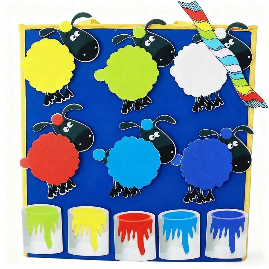hoojojo 17Pcs Blue Sheep Felt Story Set, Montessori Teaching Aids, Color Sorting Game, English Reading Storytelling Props, Classroom Learning Supplies, Teacher Teaching Aids, Parent-Child Interactive Game
