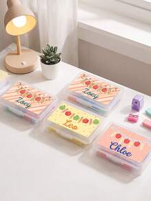 1pc Custom Name Pencil Box,Personalized Cute Cartoon Apple Pencil Print Customized Pencil Container,Back‑To‑School Supplies,Custom Gift For Classroom Use - Multicolor - View 5