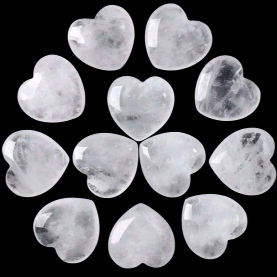 Natural Clear Crystal Heart-Shaped Love Stone Soft Heart Healing Crystal Set, For Chakra And Reiki, Home Decor (0.8 Inch) - White - View 1