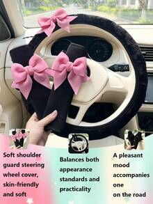 2 Buah Pelindung Bahu Setir Mobil Motif Pita Warna Polos, Set Dekorasi Pita Lembut yang Indah, Aksesoris Interior Mobil - Penutup roda kemudi - View 2