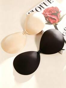 1pc Halter Bra With 10pcs Flower-Shaped Non-Woven Nipple Covers, Atmospheric Outfit Style, Matte Surface Material, Rounded Water Drop Contour, Equipped With Adjustable Transparent Straps, Enhancing Upper Body Lines - Multicolor - View 4