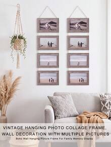 Vintage Modern Minimalist Rechargeable Photo Frame Collage Inch Natural Jute Rope 2pcs Set Multi-Grid Photo Frame, Empty Wooden Photo Frame Decor, Suitable For Home Bedroom And Living Room - Multicolor - View 9