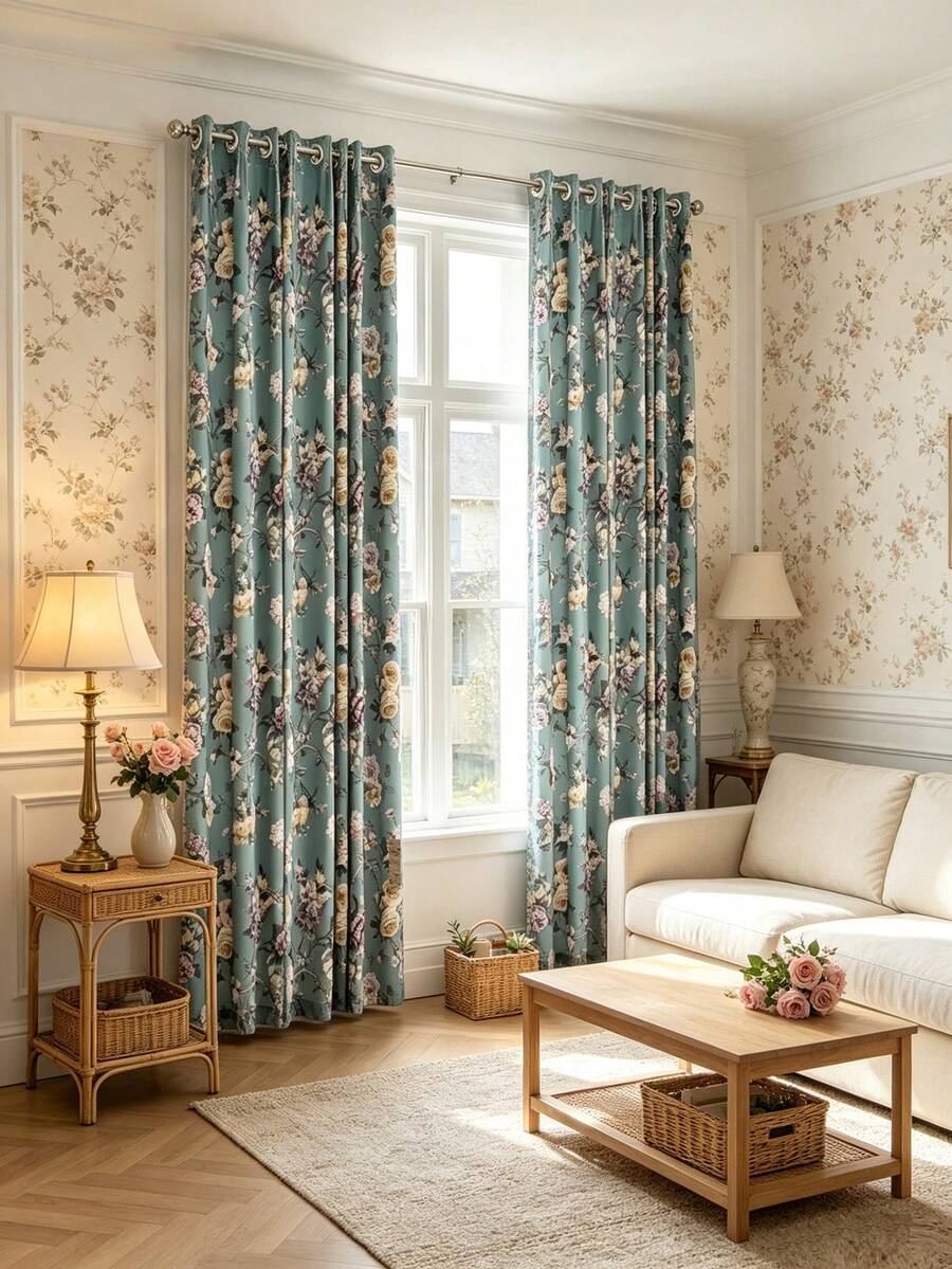 1PC Oil Painting Style Large Rose 70% Blackout Curtain, Grommet Top Printed Floral Botanical Vintage Fabric Curtain, Suitable For Holiday Home Decor - Multicolor - View 1