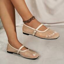 Rhinestone Buckle Heart Bohemian Mary Jane Shoes Party All Season - Champagne - View 6