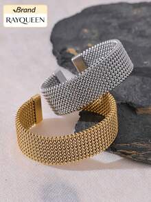 RAYQUEEN Gelang Bangle Wanita Stainless Steel Tahan Air 23mm dengan Bukaan Lebar, Perhiasan Berkualitas Tinggi dengan Tekstur yang Menarik Perhatian. - gelang - View 5