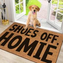 1pc Flannel Doormat, Faux Coconut Shell Brown Texture, Funny Text Print Shoes Off, Homie, Rubber Non-Slip Bottom, Absorbent, Machine Washable; Suitable For Entryway, Foyer, Porch, Apartment Rental, Pet Home Decor, Fun Housewarming Gift - Multicolor - View 13