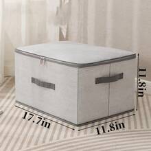 Gray And White Striped Fabric Storage Box, Full Zipper Design, Dual Fabric Handles, Foldable Dust-Proof Stackable Closet Organizer, Large Capacity Storage Container, Suitable For Clothes, Blankets, Bed Sheets, Toys, Bedroom Wardrobe, Dorm And Apartment Home Storage - Multicolor - View 9