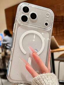 Luxury Shiny Clear Magnetic Phone Case, Compatible With IPhone 17 Pro Max, 17 Pro, 17, 16 Pro Max, 16 Pro, 16, 15 Pro Max, 15 Pro, 15, 14 Pro Max, 14 Pro, 13 Pro Max, 13 Pro, 13, Supports Magnetic Wireless Charging, Shockproof Frame Back Cover. - Clear - View 4