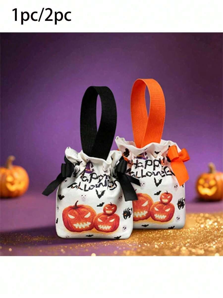 Halloween Pumpkin Drawstring Gift Bag, Handheld Trick Or Treat Bag, Party Candy Gift Storage Packaging Bag - One Size Fits All - View 1