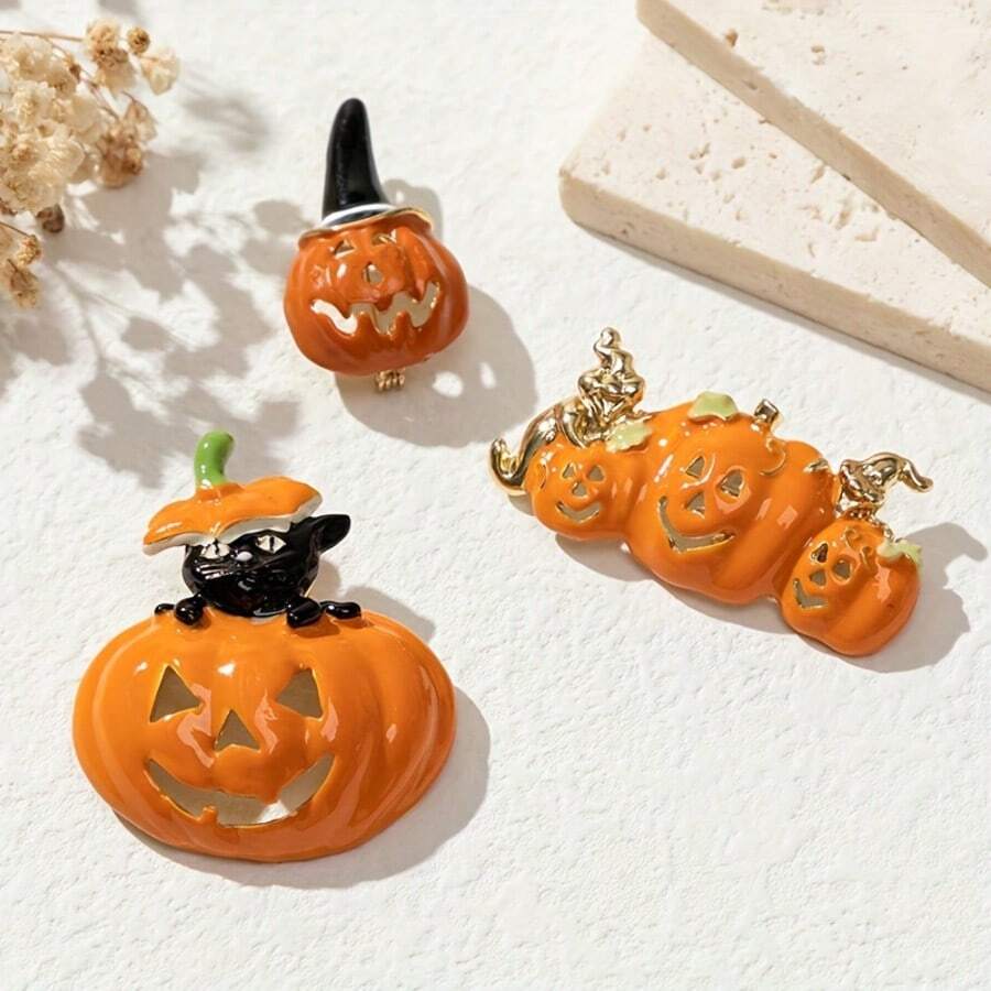1pc Cute Exquisite Pumpkin Shaped Zinc Alloy Brooch Halloween Theme Accessory Holiday Gift - Pumpkin Brooch - View 1