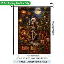 1pc 2D Flat Garden Flag, Halloween And Christmas Elements Combined, Single-Sided Printed Garden Flag, Suitable For Party Outdoor Indoor Home Decor Garden Flag, Party Decoration Supplies, Lawn, Porch Or Yard, Garden Decoration, Flag Pole Not Included - A - View 3