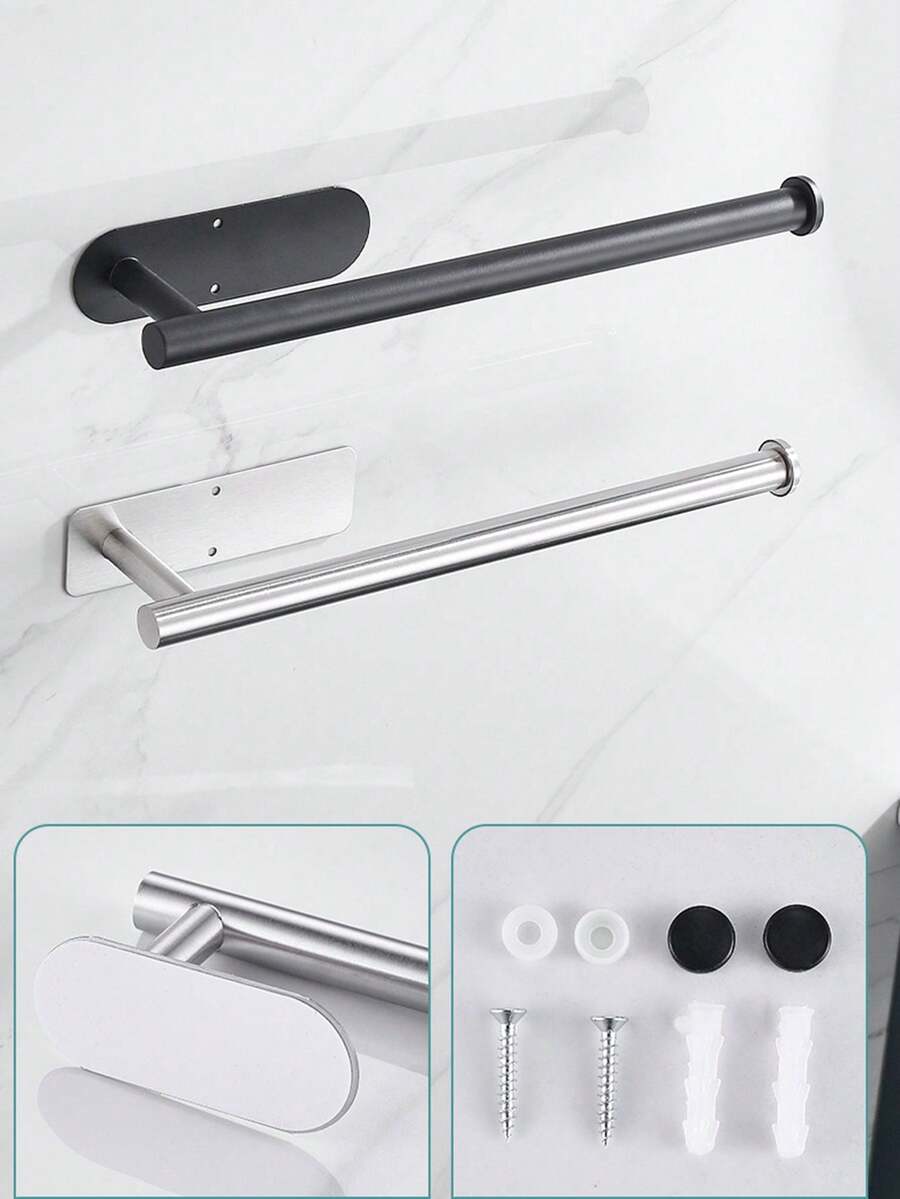1pc Stainless Steel Kitchen & Bathroom Paper Towel Holder, Wall-Mounted Toilet Paper Rack, No-Drill Towel Bar, Multi-Functional Dish Cloth Holder