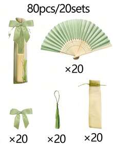 80件/40件/20件 淺綠色摺扇婚禮禮品套組－適用於婚禮慶典、生日派對、舞蹈表演、單身女派對、復古主題派對、週年紀念、返校活動、新娘派對等 - 均碼 - 查看 18