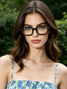 1pc Small Square Vintage Multifunctional Clear Lens Glasses, Full Frame Personalized Transparent Eyewear, Suitable For Travel, Vacation, Daily Wear And Decoration - Leopard Print Frame Transparent - View 2