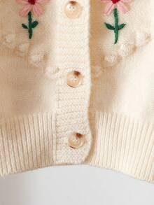 Baby Girl Cute Embroidered Button Knit Long Sleeve Cardigan - Apricot - View 6