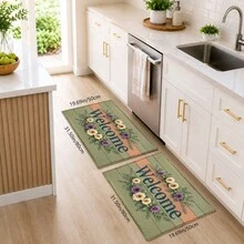 1pc Green Wooden Board Welcome Floral Pattern Printed Faux Cashmere Kitchen Mat, Absorbent Kitchen Rug, Kitchen Carpet, Long Runner Mat, Sink Front Mat, Suitable For Kitchen, Bathroom, Entryway, Hallway, Laundry Room And Home Decor - Multicolor - View 13