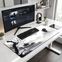 1pc Large Gaming Mouse Pad, Black And White Ink Wash Landscape Architecture Design, Traditional Chinese Style, Non-Slip Washable Rubber Base, Large Office Desk Accessory, Durable Stain-Resistant Gaming Mouse Pad, Fashionable Desktop Decor, Learning Supplies, Perfect Gift For Gamers - Multicolor - View 1