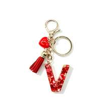 Pomegranate Style 26 Letter Keychain, Red Resin Key Chain With Heart Decoration, Tassel Crystal Bag Charm Pendant - Multicolor - View 31