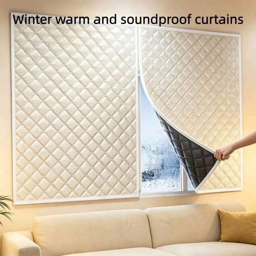 White Zipper, Winter Warm Curtains, Windproof And Heat-Insulating, Sunshade And Windproof, No Hole Installation, Easy To Install - White Cotton - View 1