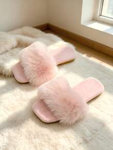 Kids Fashion Fuzzy Slippers, Autumn/Winter Home Fuzzy Slippers, Minimalist Design, Comfortable And Warm - Baby Pink - View 3