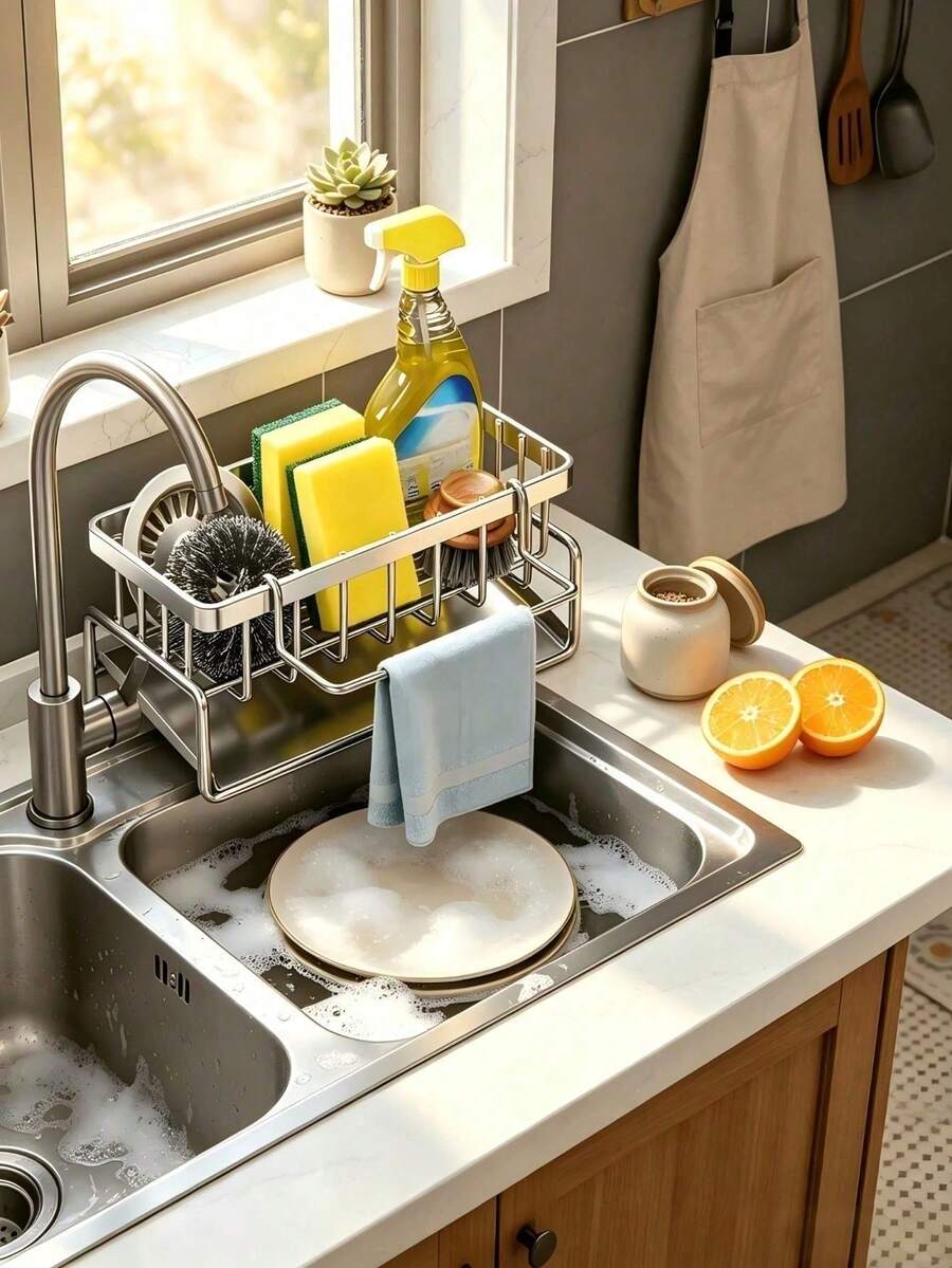 Kitchen Storage Rack, Multi-Functional Household Dishcloth Draining Rack, Sink Dishcloth Storage Rack, Kitchen Utensil Storage Rack (No Assembly Required) - Multicolor - View 1
