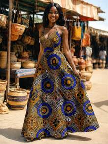African Wax Print Fabric, Nigerian Traditional Ankara‑Style Fabric, Circular Floral Geometric Pattern Cloth, Soft Breathable Printed Textile For Women Dresses Headwrap Skirt Party Outfit DIY Sewing & Handcraft Projects - Batik Fabric - View 8