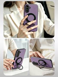 1pc Purple Ratchet Click Stress Relief Phone Case Cover, Adjustable Large Ring Stand Phone Case Compatible With Apple 13, Portable Anti-Drop Apple 17 Pro Max Phone Case, Fashion Apple 16 Phone Case Shell, Android Smartphone Protective Case, Versatile Phone Case, Comfortable Leather Phone Accessory Compatible With Samsung Galaxy A17, Practical Honor Phone Accessory - Purple - View 4