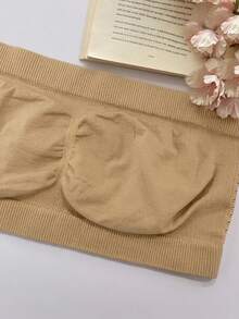 1pc Nude Seamless Strapless Bandeau Bra For Women, Push-Up Back-Smoothing Anti-Slip Innerwear Base Layer - Apricot - View 9