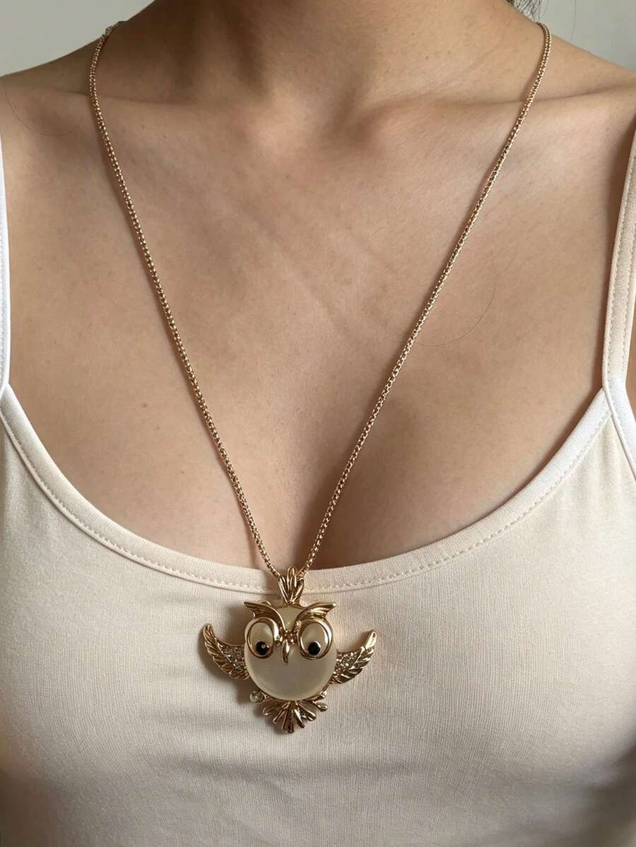 1pc Designer Versatile Cute Cartoon Owl Pendant Necklace - Multicolor - View 1