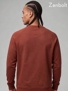Zenbolt Men's Basic Crew Neck Sweatshirt, Raglan Sleeve Comfortable Skin-Friendly Pullover, Casual Long Sleeve Men's Top - Coral Orange - View 2