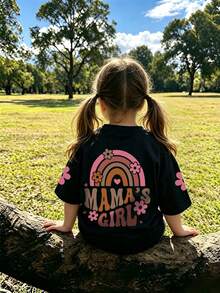 Baby Girl Minimalist "Mommy's Girl" Letter Print Round Neck Short Sleeve Cute Top - Black - View 2