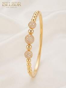 3pcs/Set 18K Gold Plated Stainless Steel Bangle Set For Women, Luxury Sparkling Zirconia Stackable Cuff Bracelets, Waterproof Non-Tarnish Jewelry - Multicolor - View 4