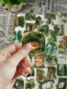 50pcs Forest Theme Green Stickers For Diary, Scrapbook, Planner, Luggage, Phone Case, Journal, Tablet, Skateboard, Guitar, Holiday Decoration, Self-Adhesive Sealing Stickers - Forest Green - View 3
