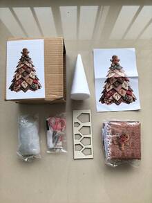 1pc Christmas Tree Fabric Patchwork DIY Kit, Layered Patchwork Desktop Holiday Tree Making Tool Set, Rustic Style Christmas Tabletop Decor, Handmade Material Creative Christmas Gift - Christmas Tree - View 13