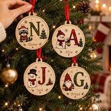 Custom Animal Initial Wooden Christmas Ornament, Personalized Name Round Tree Decor, Festive Raccoon Snowman Holiday Style, Customized Letter Bag Charm, Customizable Name Keepsake, Christmas Decoration, Gifts For Family And Friends, Room Decor - Multicolor - View 7