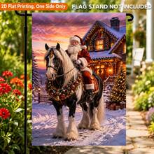 1pc 2D Flat Garden Flag, Santa Claus Riding Horse Delivering Gifts Polyester Garden Flag, Single-Sided Print, Suitable For Home And Garden, Holiday Decoration, Porch Decor, Flag Pole Not Included - A - View 7