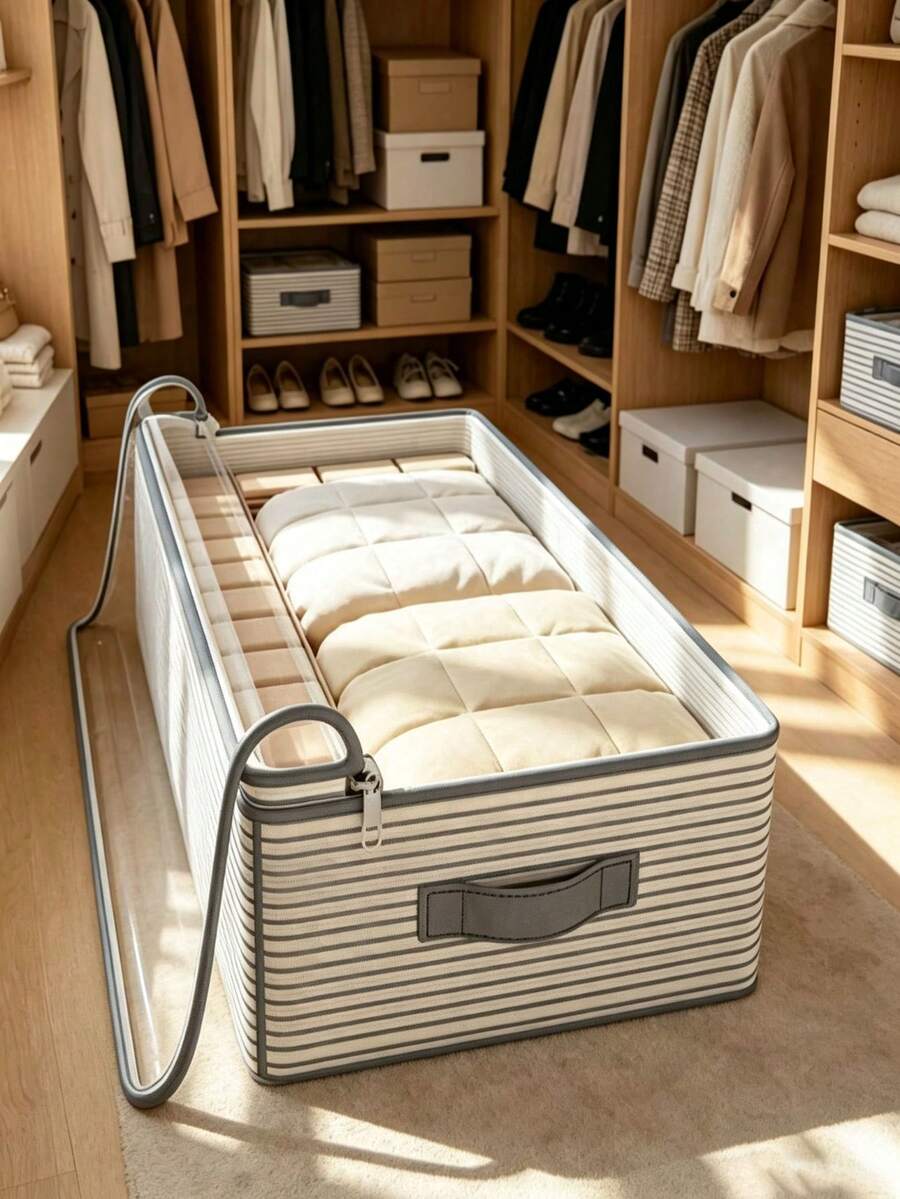 Transparent Large Capacity Storage Bag With Flip Lid And Handle, Portable Hand-Carry Design, Fits Under Bed Or On Top Of Wardrobe To Increase Storage Space; Suitable For Storing Clothes, Apparel, Quilts And Bedding; Storage Room Organization And Clothing Storage Box, Essential For Home, Travel And Dormitory