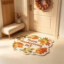 1pc Maple Leaf Asymmetrical Shape Bathroom Mat, Soft Fluffy Absorbent Fabric With Non-Slip Backing Easy To Clean Floor Mat, Perfect For Bathroom, Entryway, Bedroom, Kitchen, Ideal For Thanksgiving Party, Autumn Theme Decor And Seasonal Home Arrangement - Multicolor - View 3