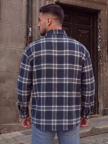 Lookun Casual Loose Fit Men's Unisex Spring Summer Autumn Winter Turn-Down Collar Long Sleeve Plaid Brand Commute Classic Button-Up Shirt - Blue - View 5