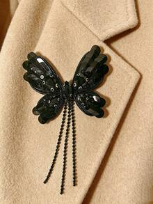 1pc Elegant Fashion Handmade Rhinestone Sequin Butterfly Tassel Brooch - Multicolor - View 7