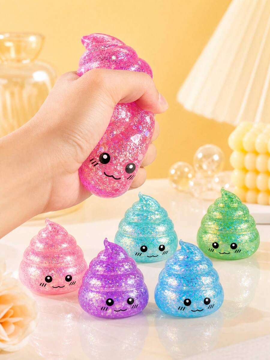 Random Color Funny Poop Shaped Squeeze Toy, Colorful Glitter Poop Slow Rebound Stress Ball, Decompression Finger Sensory Toy, Simulated Poop Release Toy, Prank Toy, Gift Bag Filler, Desktop Decoration, Birthday Gift, Party Favor - Cute Poop - View 1